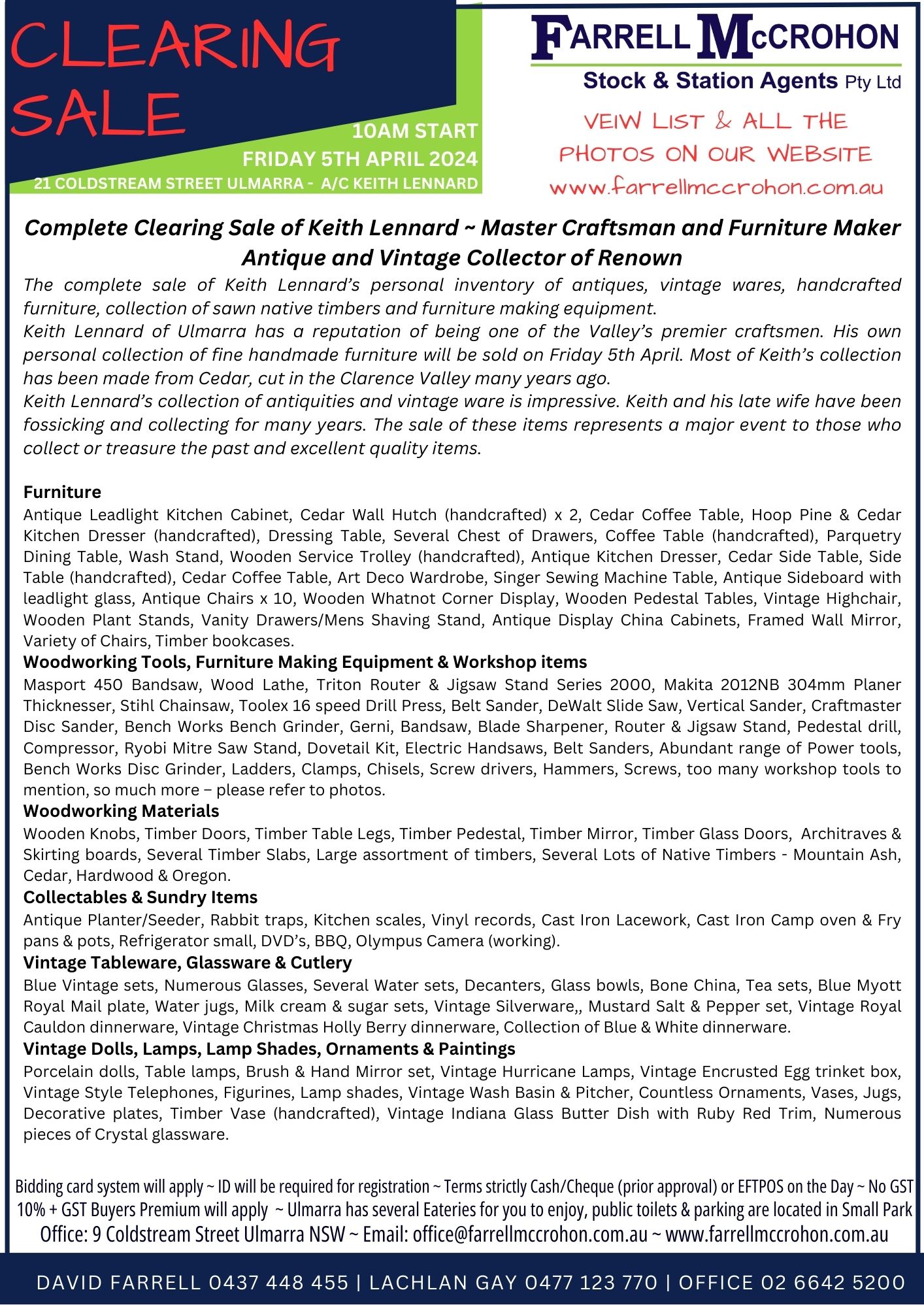 Clearing Sales Farrell McCrohon